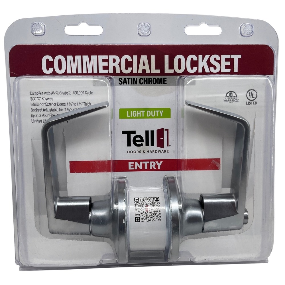 Tell Manufacturing Commercial Entry Lockset Satin Chrome Grade 2 LT2081CTL 26D